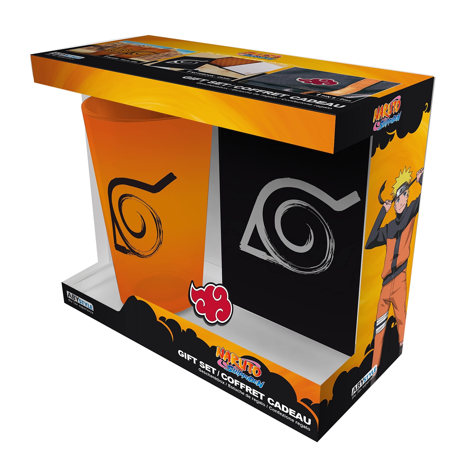 Naruto Shippuden Pack XXL Glass + Pin + Pocket Notebook Konoha GIft Set ABYSTYLE