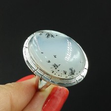 Natural Dendrite Opal Oval Gemstone 925 Sterling Silver Proposal Women's Ring