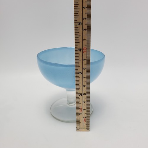Blue Art Decor Raised Pedestal Platter Plate Cake Stand Wt 4 Ice Cream Wine Cups - Picture 5 of 12