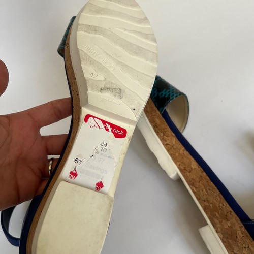 Jimmy Choo Blue Watersnake Ankle Strap Cork Sandals Women’s Size 42 US 12 - Picture 12 of 21