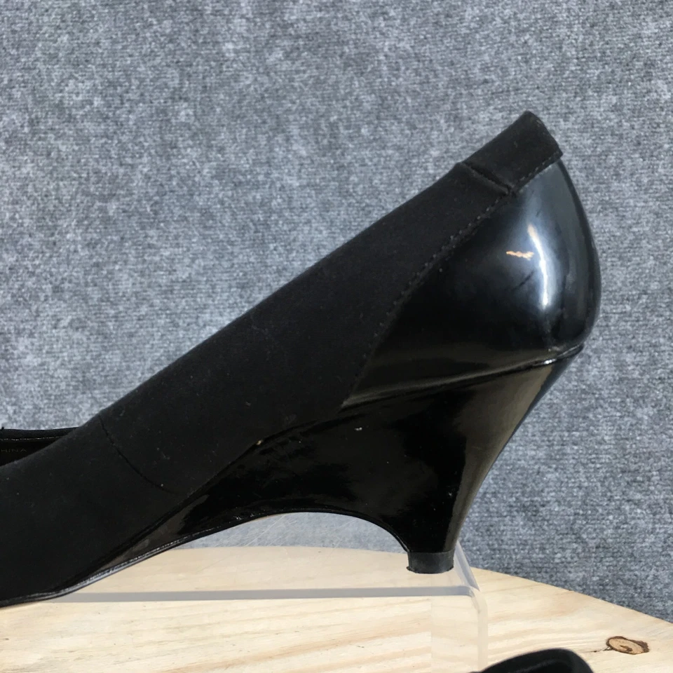 Zapatos de tacón Ellen Tracy para mujer 6 M Pacer informales punta abierta cuña tela negra Foto 4 de 4