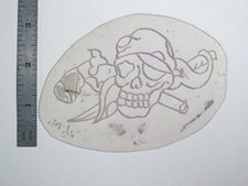 vtg 1960s Tattoo Flash acetate stencil Pirate Skull Gun and Sword signed SK3