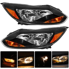 Headlights For 2012-2014 Ford Focus 4-Door Sedan Black Housing Headlamp L+R Pair