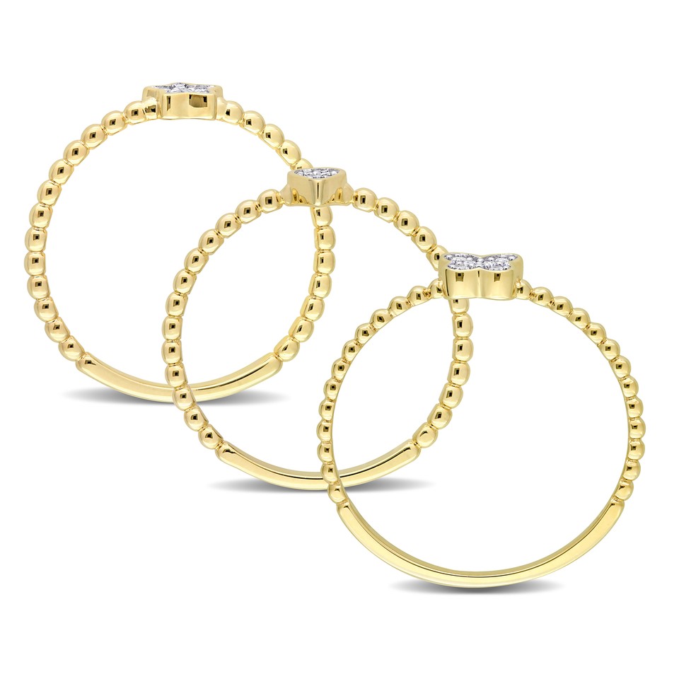 Amour 14K Yellow Gold Diamond Star, Teardrop, Clover Cluster 3 Rings