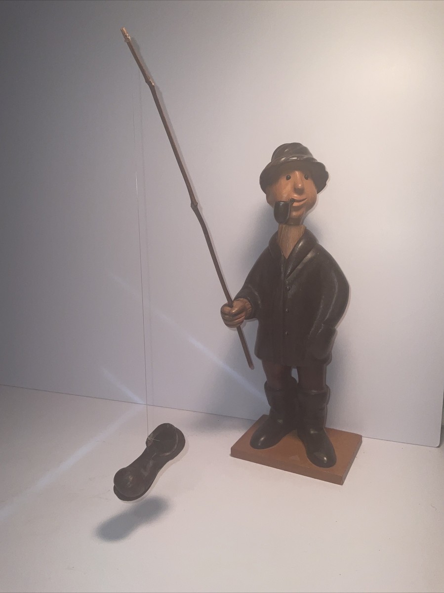 【ROMER】釣り人 木彫り 木製 置物 イタリア製 ハンドメイド ヴィンテージ ROMER レーマー社製 60〜70s アンティーク ウッド ドール