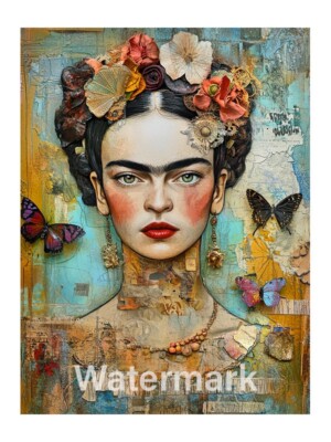 Frida Kahlo Collage Portrait Cotton Fabric Quilt Block Sewing Embellishment (32B