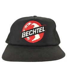 Vtg 80s Bechtel Patch Cap Spell Out Logo USA Mesh Snap Back Trucker Baseball Hat