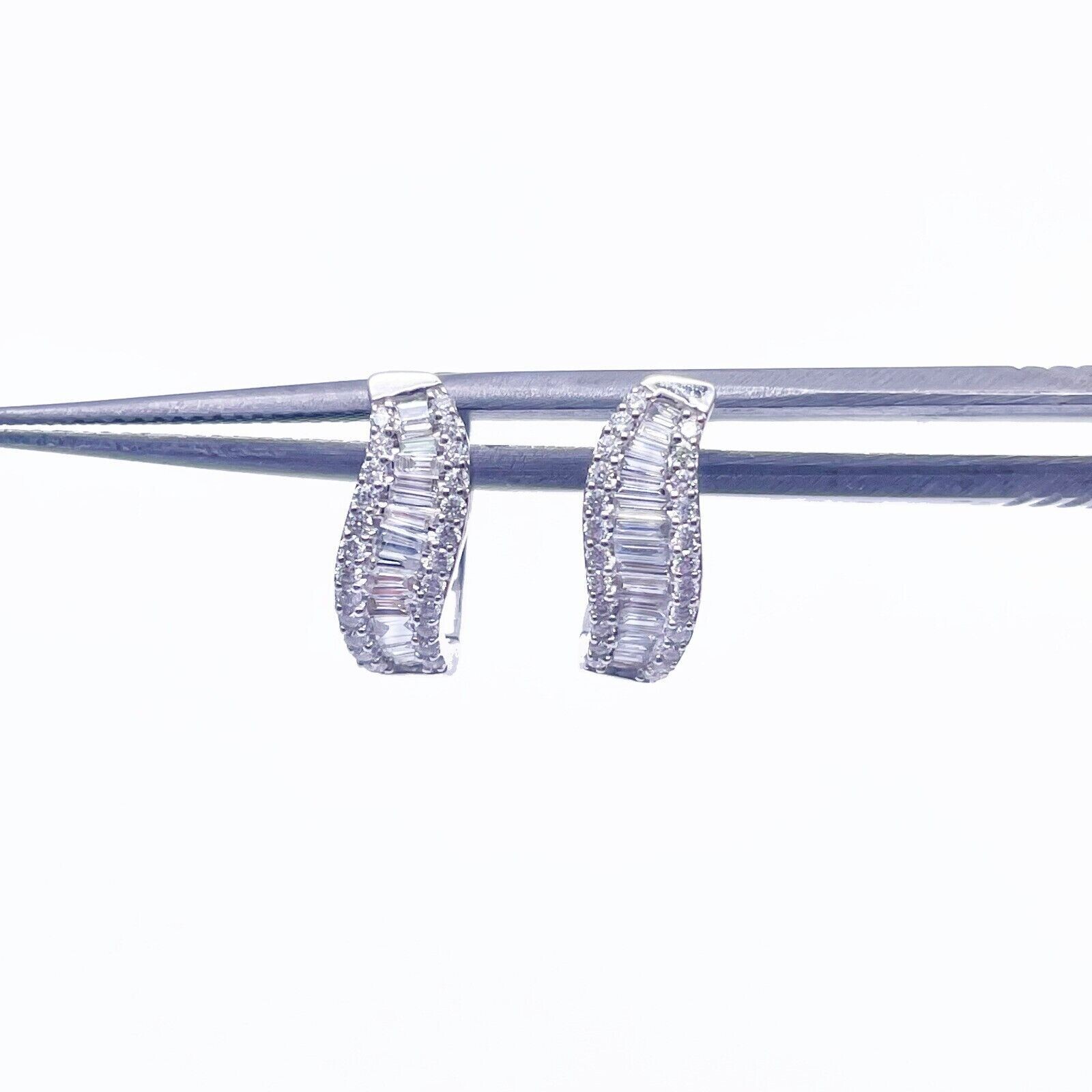 2Ct Baguette Simulated Diamond Fancy Huggie Hoop Earrings 14K White Gold Plated