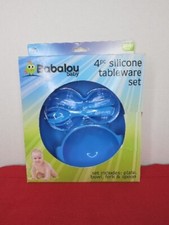 Babalou Baby 4 Piece BPA Free Silicone Tableware Set Full Suction Boy Blue