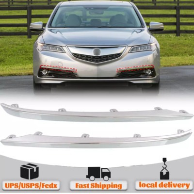 For 2015 2016 2017 Acura TLX Pair Front Bumper Grill Trim Chrome Moulding Strip