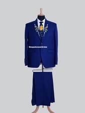 customized country western royal blue suit for men