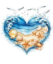 Summer Beach Heart Stickers - Romantic Car & Wall Decor 18X18