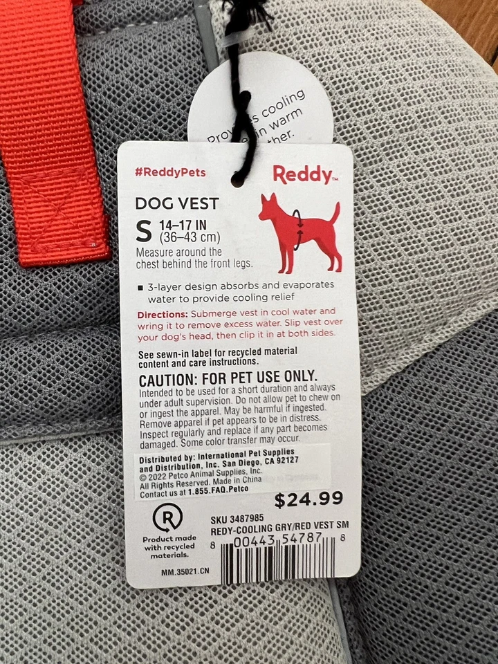 Reddy Mesh COOLING Dog Vest Gray Size Small 14-17 Inch NWT Comfort Red Beach Hot - Image 2 of 3