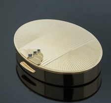 Tiffany & Co. Vintage Art Deco Pill Box/Compact Mirror 14K Gold Blue Sapphires