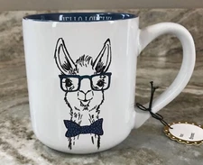 large Coffee Mug Hello Lovely Blue Llama With Bowtie Sheffield Home 16 oz New