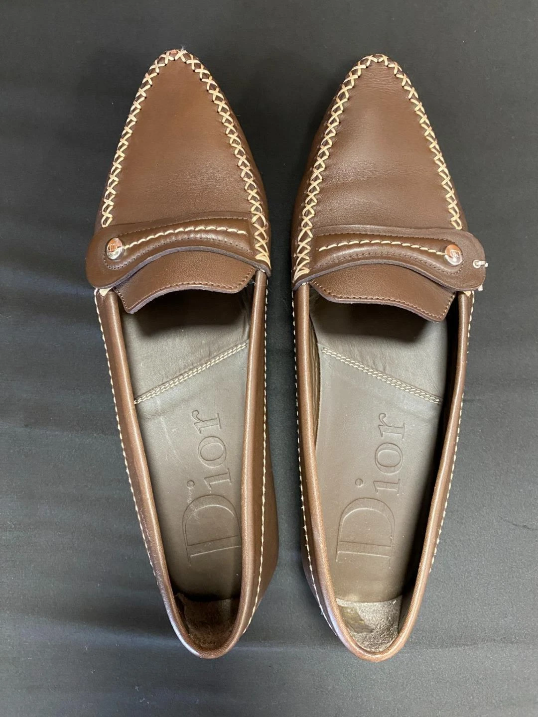 Authentique mocassins femme Christian Dior cuir marron à enfiler taille 37/7