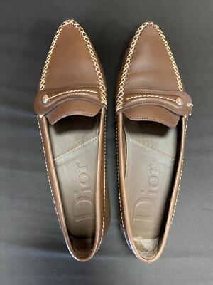 Authentic Christian Dior Brown Leather Slip On Loafers  display picture 1