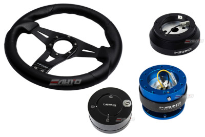 NRG 320mm Sniper L Steering Wheel BK St CF S + 140H Hub 2.0 Blue Release Lock LB