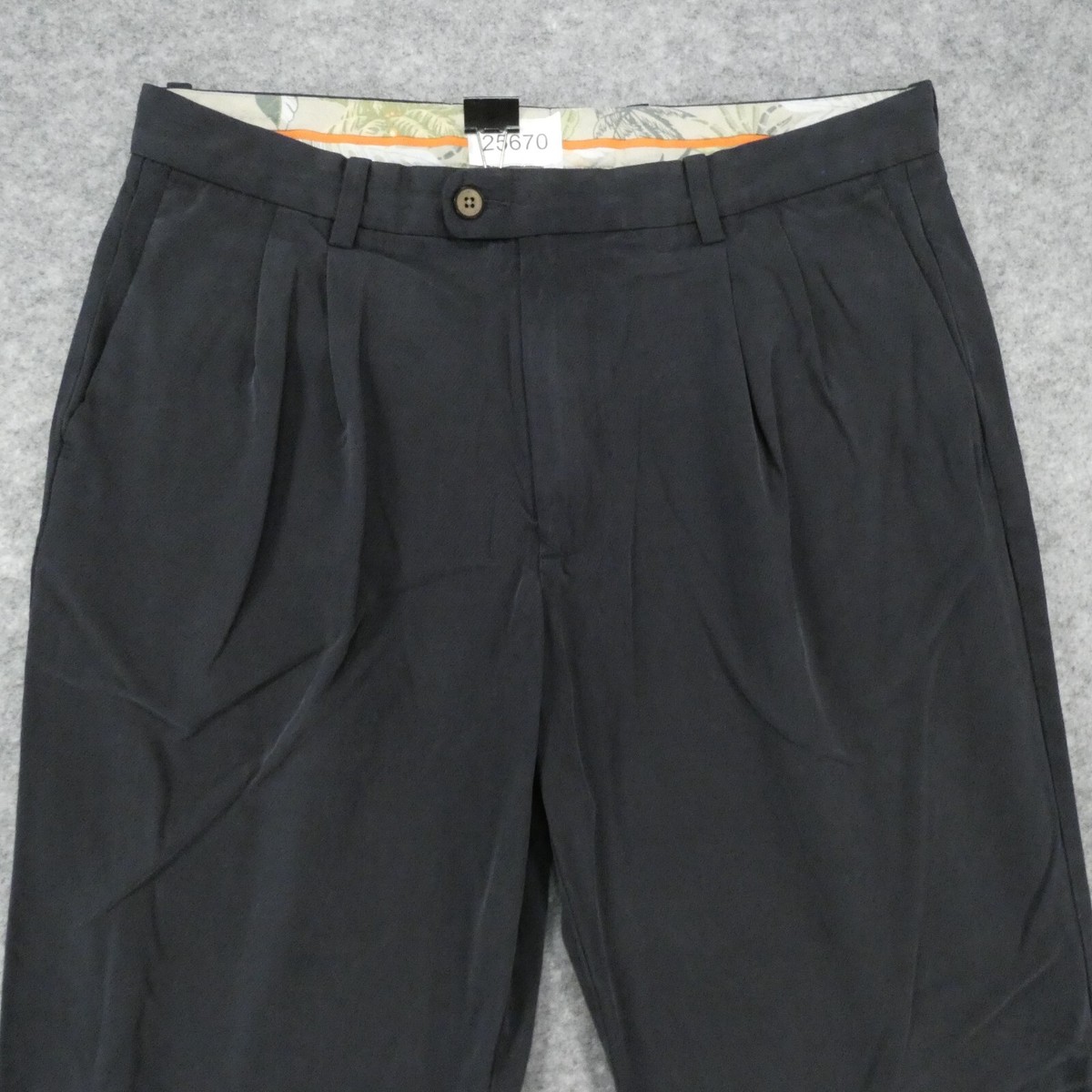 Tommy Bahama Pants Mens 35x28 Pleated Front Dress Slacks Navy Silk