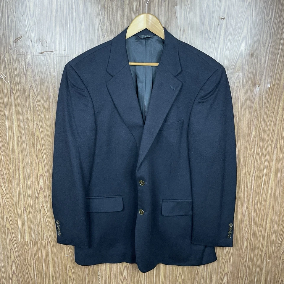 Abrigo deportivo Marshall Fields para hombre 44L negro liso 100 % cachemir suave dos botones Foto 2 de 4