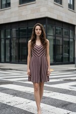 Women s Burgundy Striped Sleeveless Skater Dr...