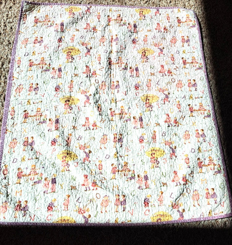 Vtg. Childs Patchwork QUILT w/ ABC Handmade 38"x46" Cotton-Holiday Gift Idea