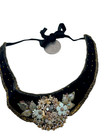 RARE Antique Edwardian Black Velvet Floral Necklace Handmade Applique, c 1900 — photo 2