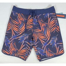 Old Navy Board Shorts 32 Navy Orange Tropical Palm Leaf Built-In Flex UPF 40