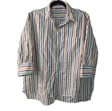 Tuckernuck Pomander Place Women's Size XXL Rainbow Striped Adair Boyfriend Shirt