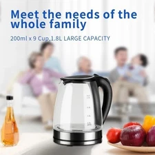 Electric Kettle Glass Fast Boil 360° Blue LED Illuminated Portable Jug 1.8L