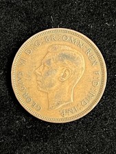 1946 ONE PENNY Great Britain British King George VI large coin