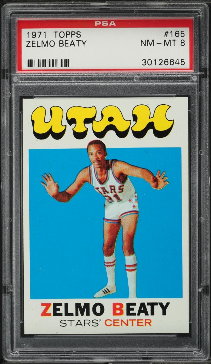 1971 Topps BkB Card #165 Zelmo Beaty Utah Stars ROOKIE RC HOF PSA 8 NM-MT