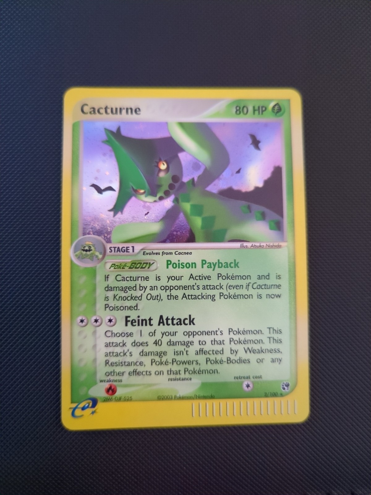 Pokemon Cacturne 2003 Holo Rare Sandstorm 2/100 NM- (WITH SWIRL)