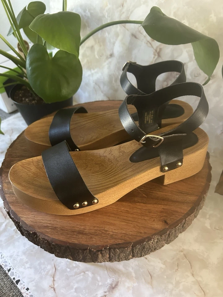 Sandalias negras con suela de madera de diseño ASOS talla 9 - Imagen 4 de 4