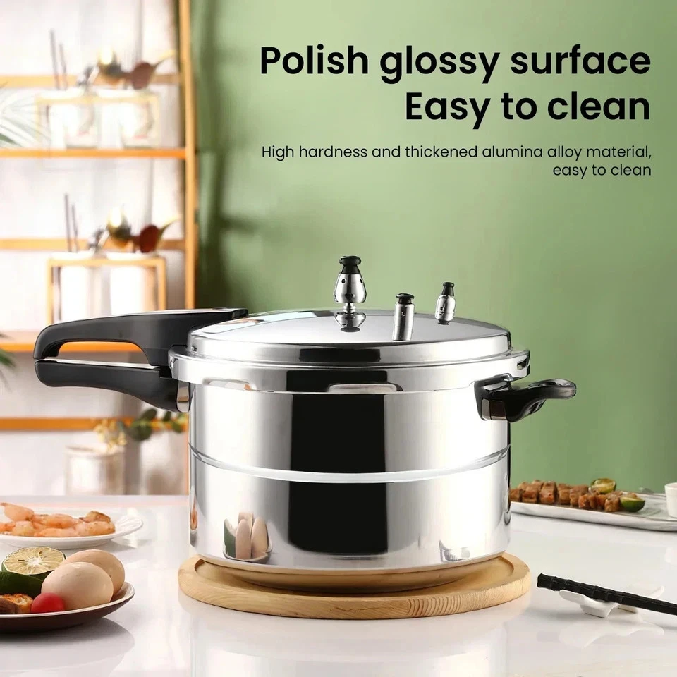 Aluminium Pressure Cooker Fast Heat Cooking Pot Gas Stove Safe Lid 3–7L