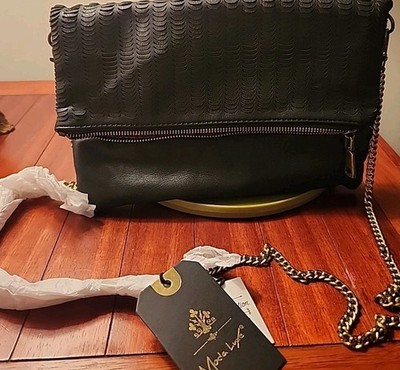 MODA LUXE Purse Alyssa Crossbody Black & Gold  -New w/Tags 11x7'' Vegan Artisan