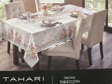 Tahari Easter Bunnies Spring Flowers 60" x 84" White Checked Border Tablecloth