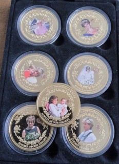 Bradford Mint Seven 24K Gold Plated DIANA PRINCESS OF WALES Coins/Tokens