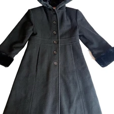 Rothschild Black Wool Blend Hooded Faux Fur Trim Overcoat Jacket