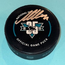 MACKLIN CELEBRINI Signed San Jose SHARKS 35th Anniv. Official GAME Puck Fanatics