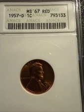 Old Anacs Soapbox Ms67 1957 d wheat penny Red