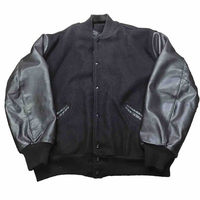 Vintage DeLong Varsity Jacket Mens 2XL Wool Blank Letterman USA Black With Black