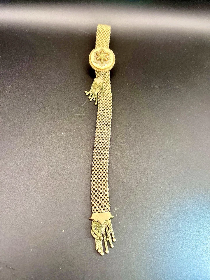 Vintage Victorian PAT 1871 Gold Mesh Tassle Slide Bracelet - Image 3 of 4