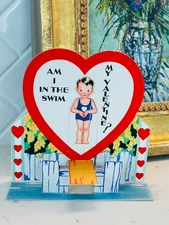 Vintage Valentine Card, Diving Board Swimming Boy 3-D Carrington Valentine