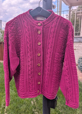 Vintage L.L Bean 100 Cotton Cardigan Cable Knit Made in USA - Large