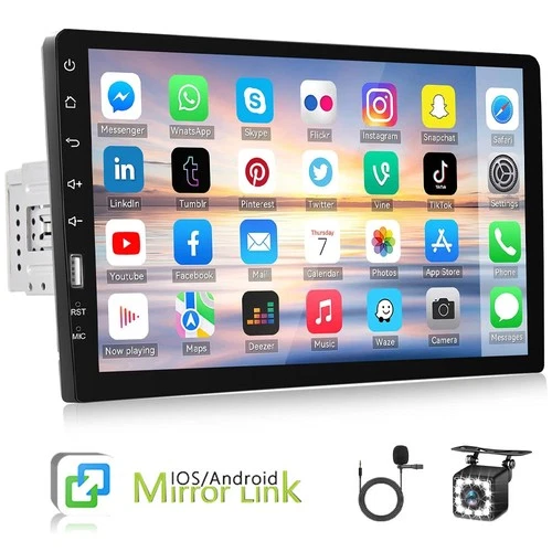 9" Single 1 DIN Touch Screen Car Stereo Radio Bluetooth Mirror Link Player +Cam
