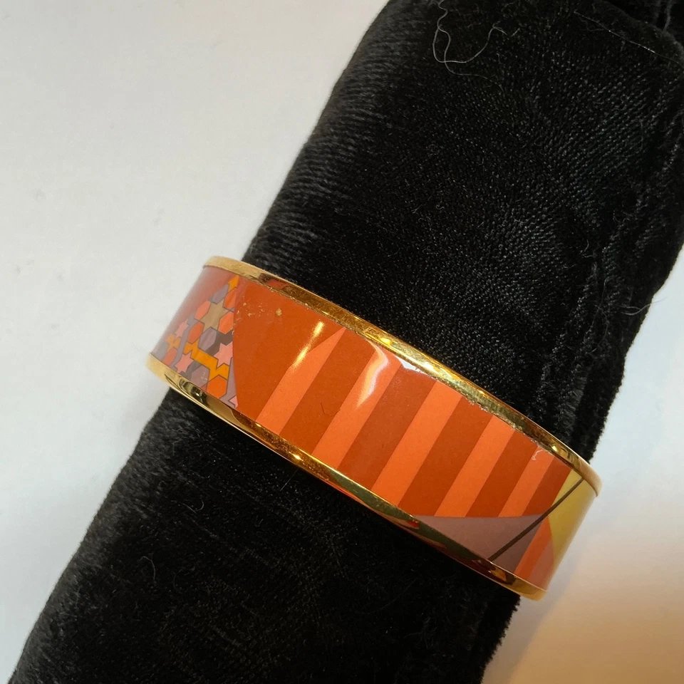 Brazalete ancho HERMES esmalte PM 65 borde dorado, naranja Foto 2 de 4