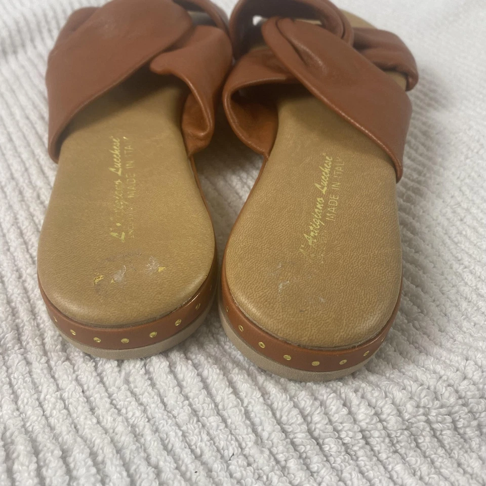 Zapatos L'Artigiano Lucchese para mujer talla 41 cuero marrón nudo sandalias deslizantes Foto 3 de 4
