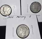 (3) Silver Mercury 10c Coin Lot,  1942, 1943, 1944 F&XF Coins - 25C COMBINE Ship