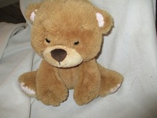 Aurora plush tan brown bear with pink ears cute sitting chunky chubby 9" lovey